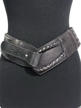 Linea Pelle Wide Woven Leather Belt, Black, Large